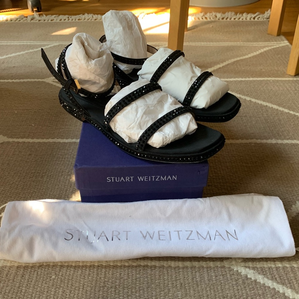 Stuart Weitzman Starlight Rhinestone Crystal Embellished Flat Evening Sandal